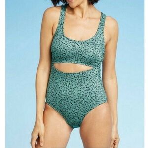 All in Motion Teal Leopard Print Cut Out Scoop Neck One Piece Swimsuit XL